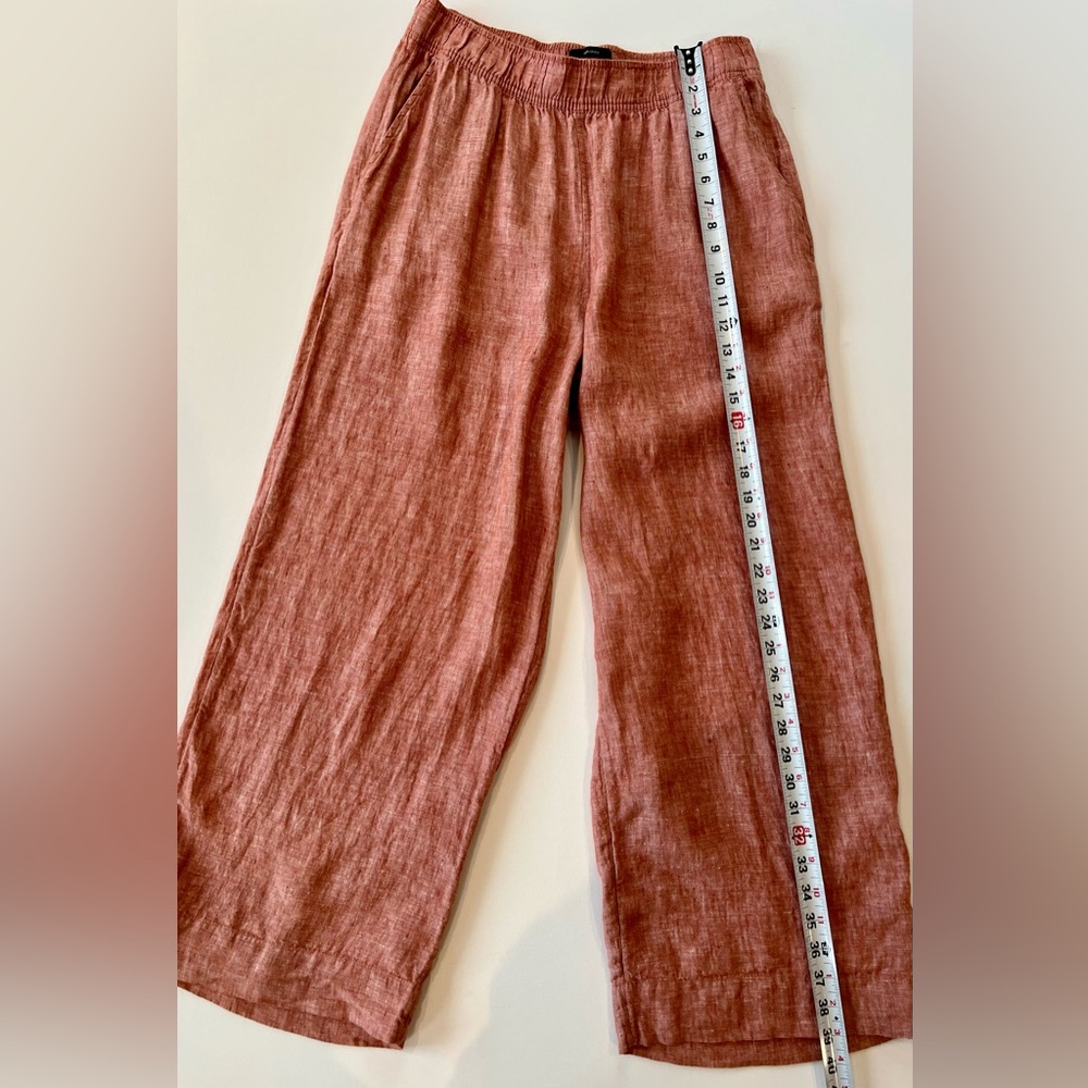 Tahari 100% Linen High Waist Wide Leg Pants Rust Terracotta Chili Flowy - Picture 2 of 11